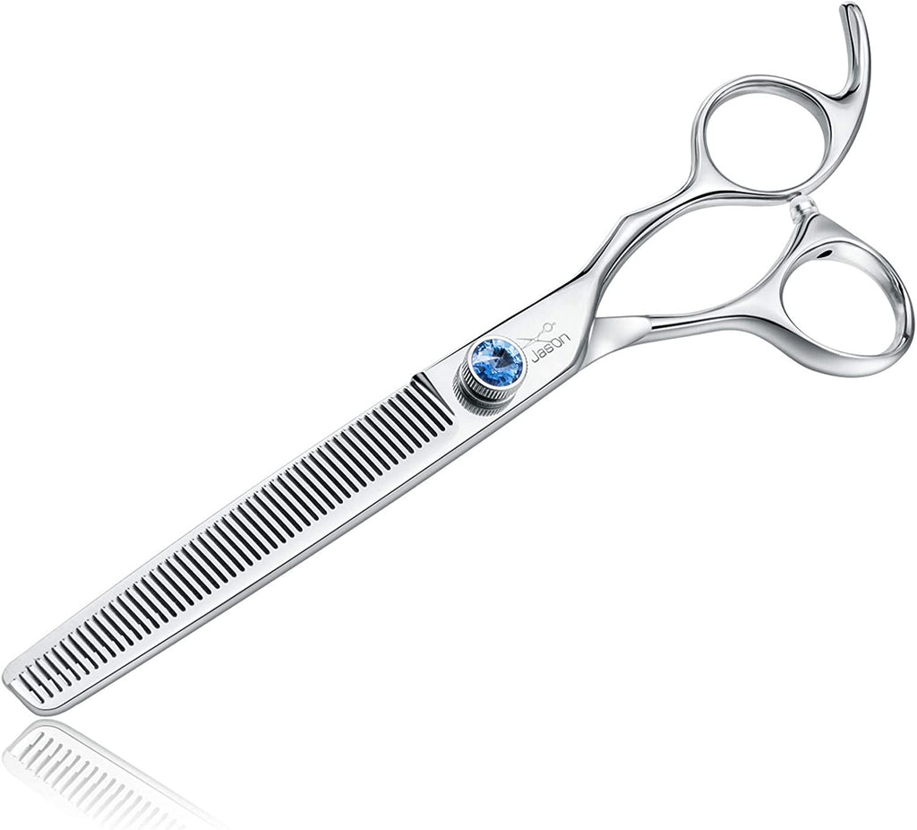 7" 50 Teeth Thinning Dog Grooming Blending Scissor, Ergonomic Pet Grooming Thinner Blender Shears Cat Trimming Texturizing Kit with Offset Handle and a Jewelled Screw 30% Thinning Rate Christmas