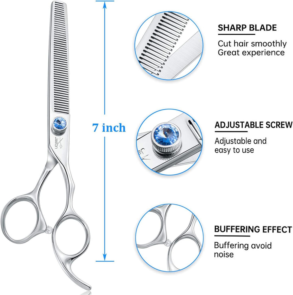 7" 50 Teeth Thinning Dog Grooming Blending Scissor, Ergonomic Pet Grooming Thinner Blender Shears Cat Trimming Texturizing Kit with Offset Handle and a Jewelled Screw 30% Thinning Rate Christmas